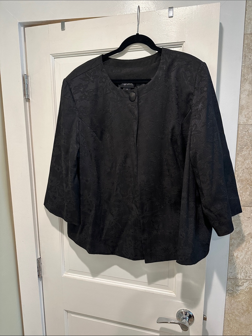 Black Textured Round-Neck open Jacket